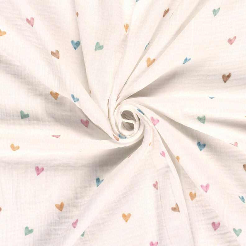 Musselina/ Tecido plissado duplo Corações coloridos Impressão Digital – branco,  image number 3