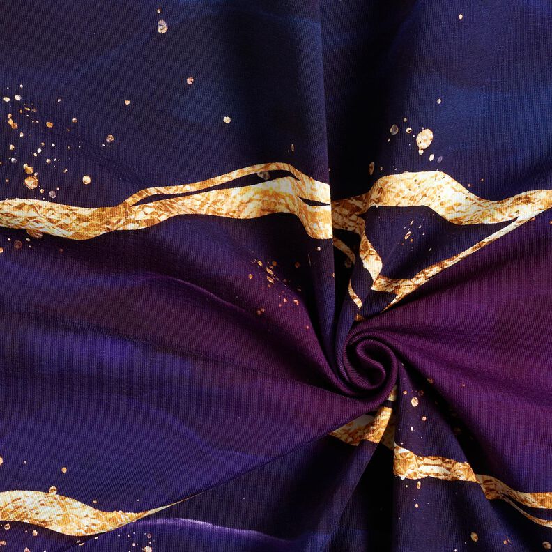 Jersey de algodão Mármore sonhador | Glitzerpüppi  – vermelho violeta médio/ouro velho,  image number 3