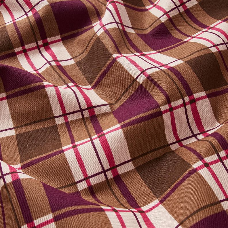 Tecido para decoração Meio linho Panamá Xadrez colorido – mocca/uva,  image number 2