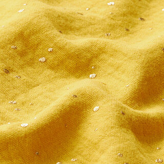 Algodão Musselina Sarapintas douradas espalhadas – amarelo-caril/dourado, 