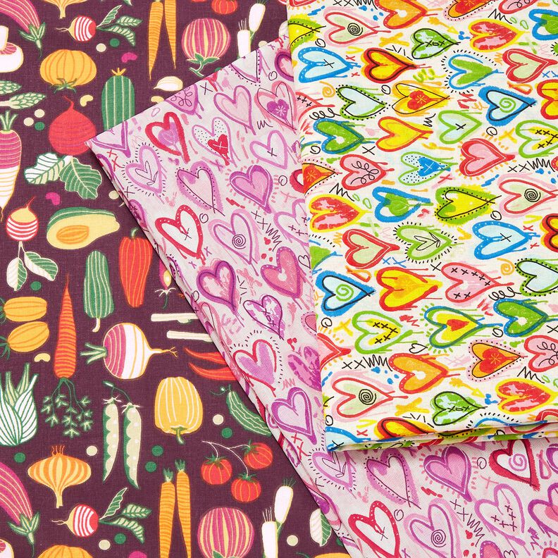 Tecido de algodão Cretone Variedade de legumes – beringela/verde,  image number 5