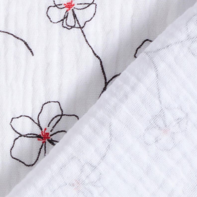 Musselina/ Tecido plissado duplo Papoilas pintadas &ndash; branco/preto,  image number 4