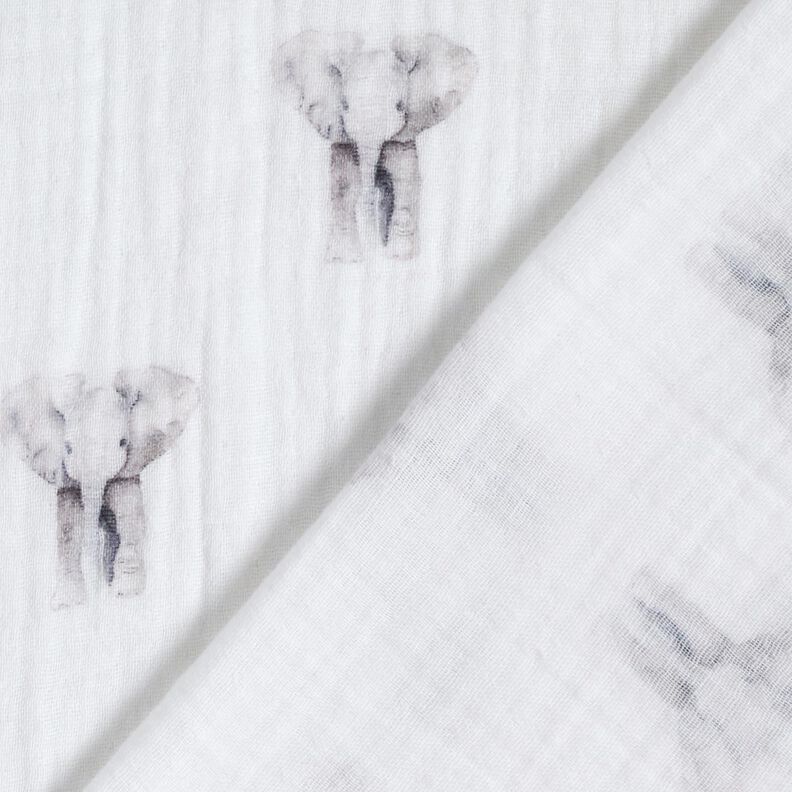 GOTS Musselina/ Tecido plissado duplo Elefante Impressão Digital – branco,  image number 4