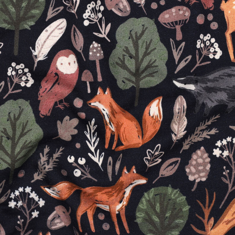 Sweatshirt cardada Animais na floresta Impressão Digital | Poppy Fabrics – azul-noite,  image number 2