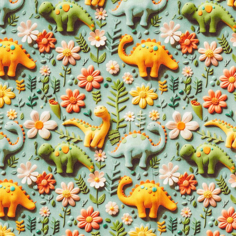 Popelina de algodão Dinossauros de plasticina Impressão Digital – verde amarelado,  image number 1