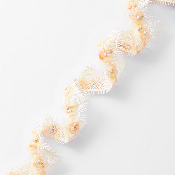 Fita de renda Flores de tule [30 mm] – damasco,  image number 1