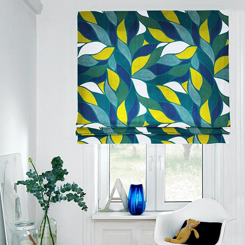 Tecido para decoração Panamá Folhas coloridas – azul petróleo,  image number 8