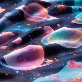 Tecido polar alpino Planetas Impressão Digital – azul-marinho, 