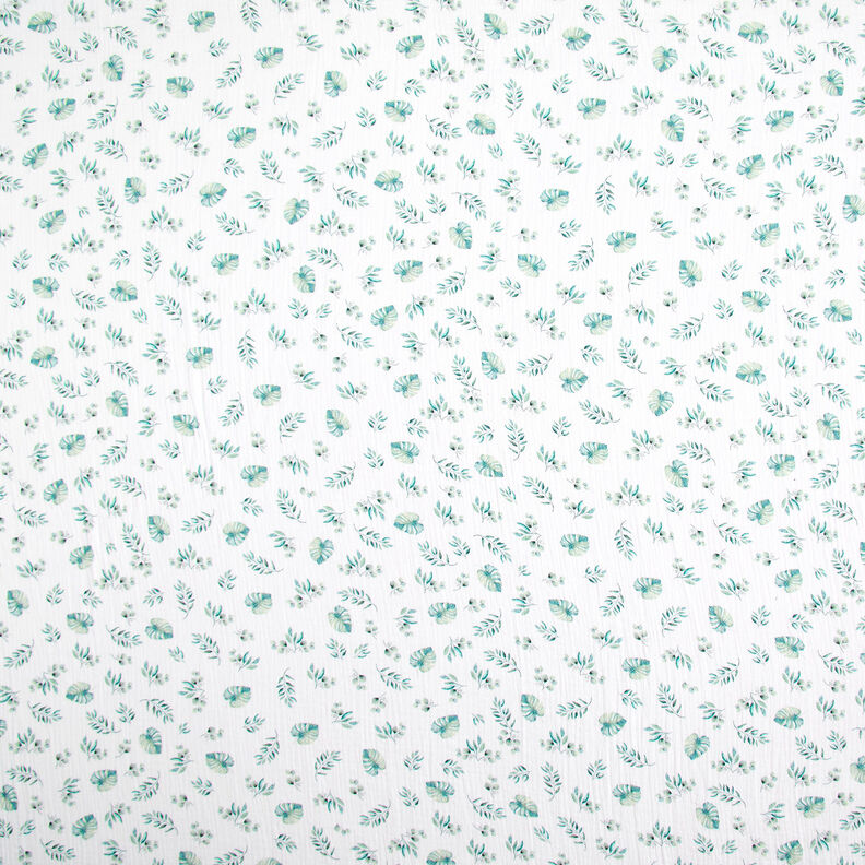 GOTS Musselina/ Tecido plissado duplo Folhas da selva | by Poppy – branco/menta clara,  image number 1