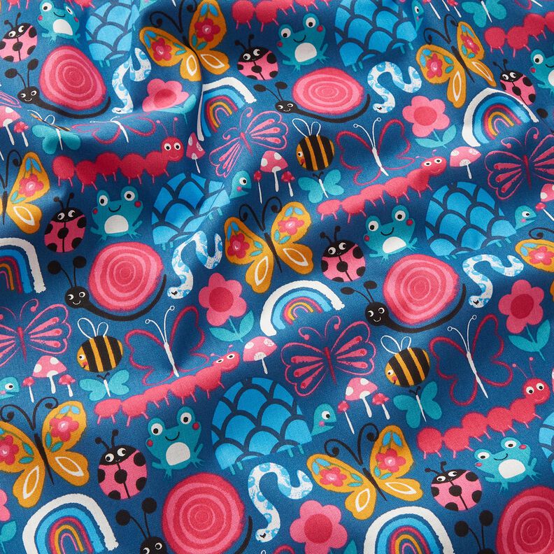Tecido de algodão Cretone Borboletas e abelhas – azul-oceano/rosa intenso,  image number 2