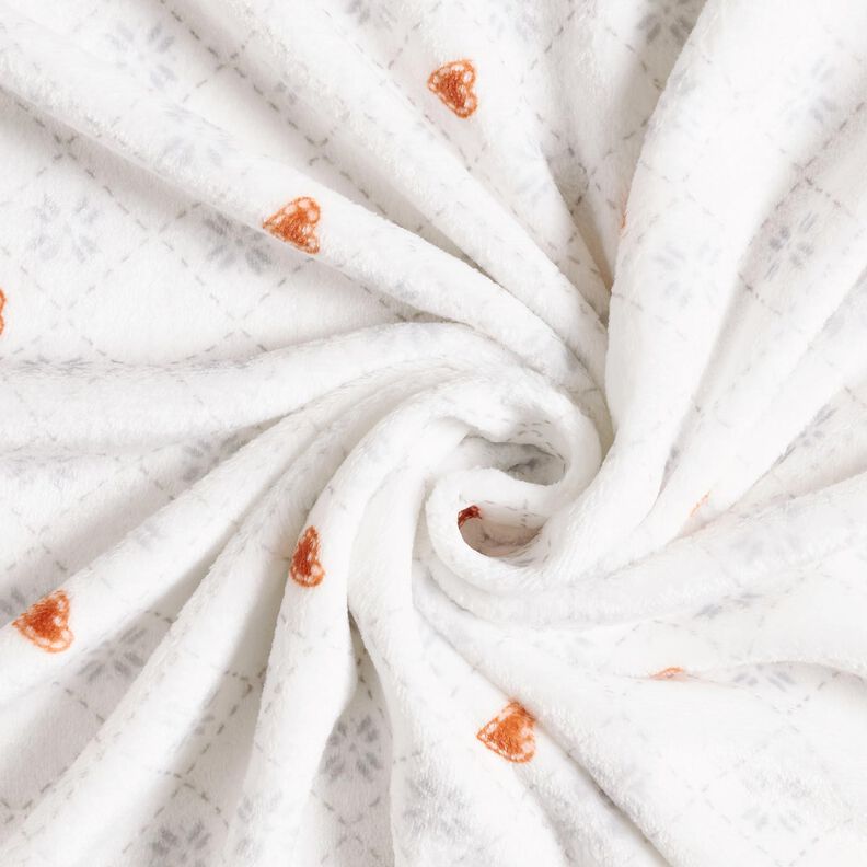 Tecido polar fofinho Losangos e corações – marfim/cobre,  image number 3