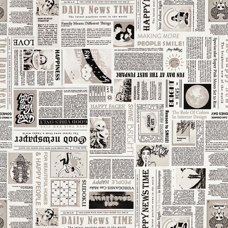Tecido para decoração Meio linho Panamá Jornal retro – branco/preto,  image number 1