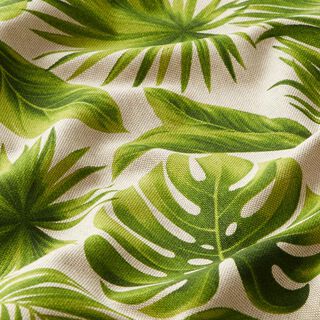 Tecido para decoração Meio linho Panamá folhas costela-de-adão – natural/verde, 