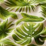 Tecido para decoração Meio linho Panamá folhas costela-de-adão – natural/verde,  thumbnail number 2