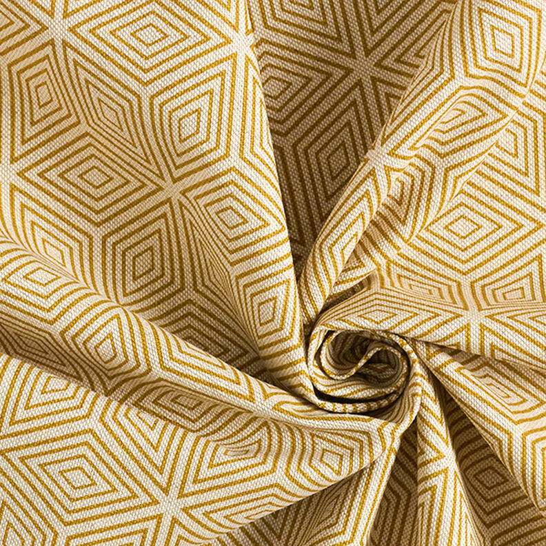 Tecido para decoração meio linho panamá Cubos 3D – amarelo-caril/natural,  image number 3