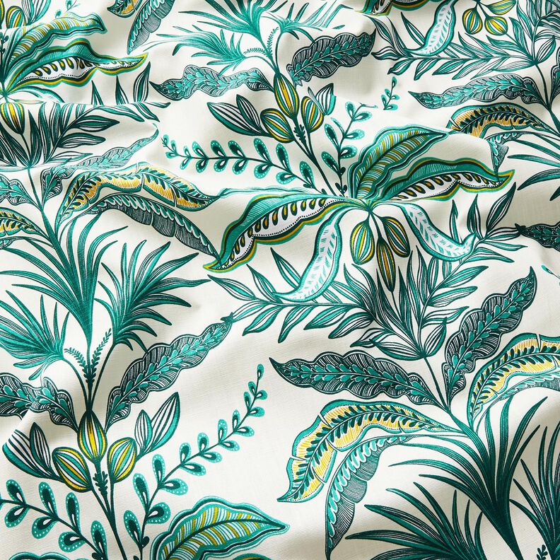 Tecido para decoração Panamá Grinalda de plantas exóticas – marfim/verde escuro,  image number 2