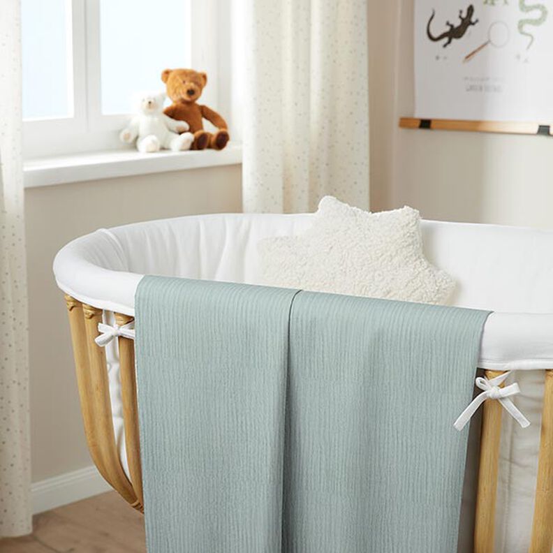 GOTS Musselina de algodão de três camadas – verde pastel,  image number 6