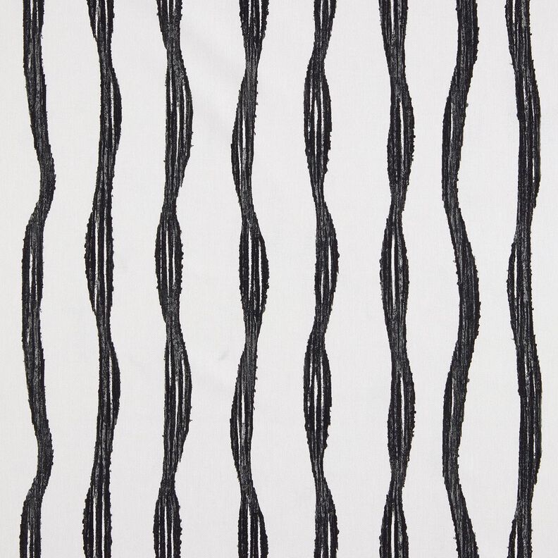Tecido para decoração Meio linho Panamá Riscas onduladas – preto/marfim,  image number 1