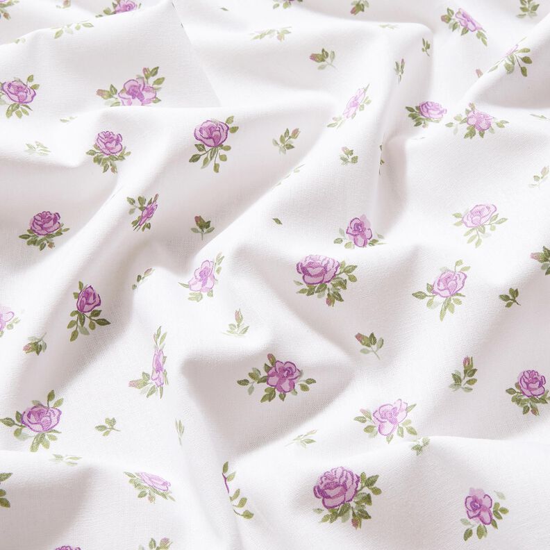 Popelina de algodão Rosas delicadas – lavanda/branco,  image number 2