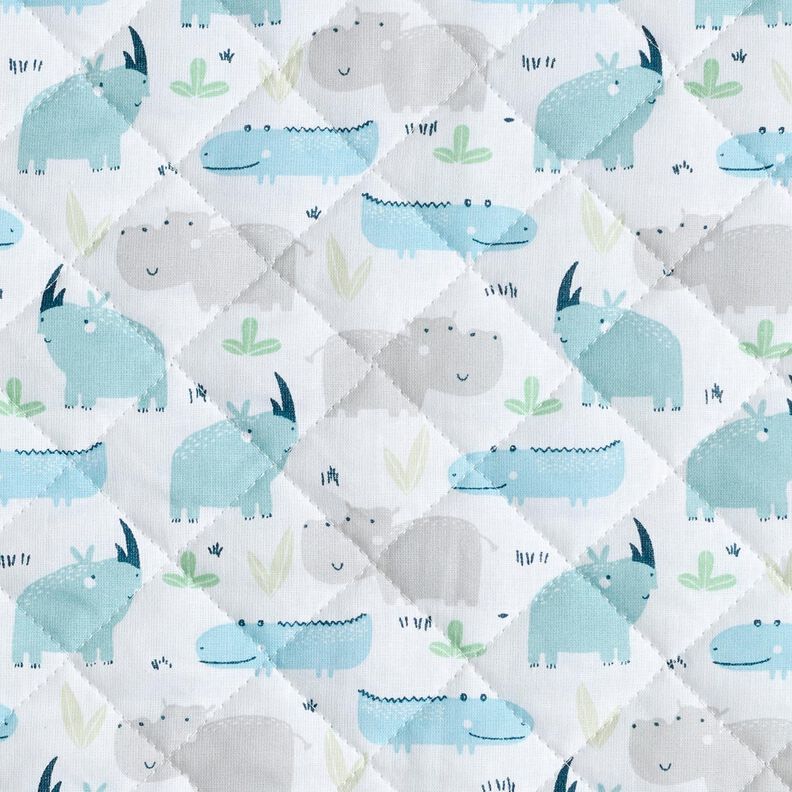 Tecido acolchoado Hipopótamo e rinoceronte – branco sujo,  image number 1