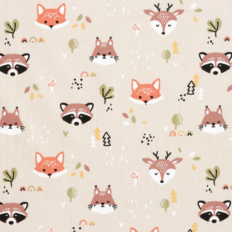 Popelina de algodão Cabeças de animais da floresta – natural/cobre,  image number 1