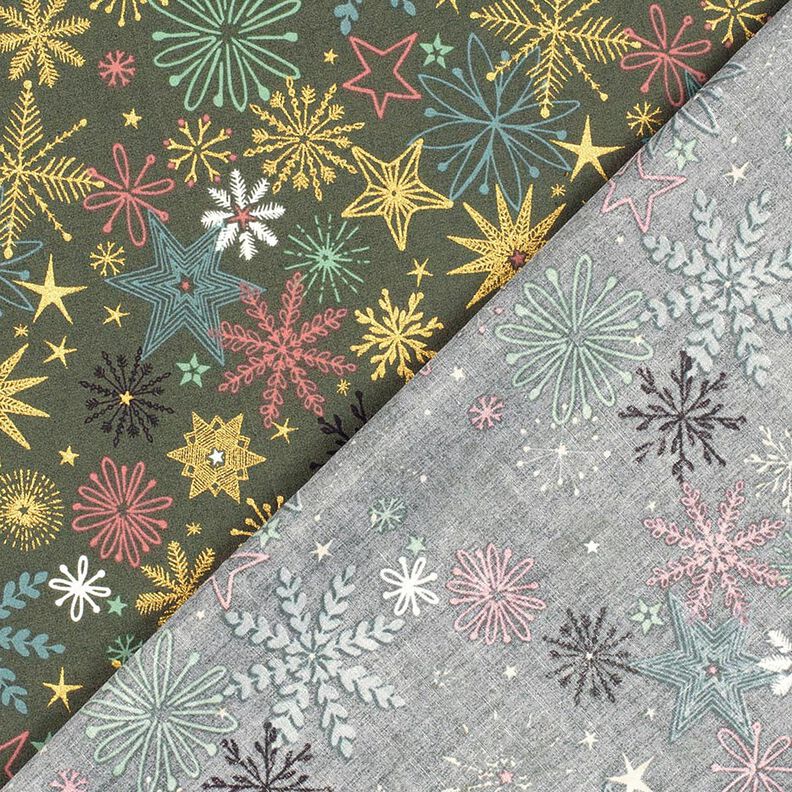 Tecido de algodão Popelina Mistura de estrelas – pinheiro escuro/dourado,  image number 4