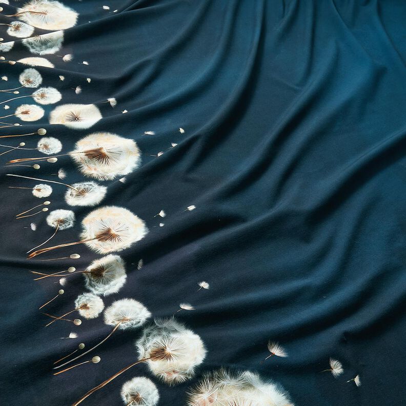 Jersey de algodão Dentes-de-leão Tecido com orla | Glitzerpüppi – preto azulado/amêndoa,  image number 2