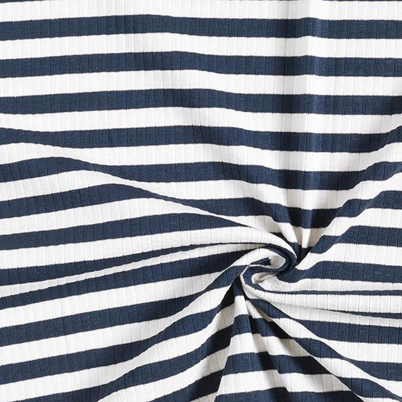 Jersey canelado Riscas diagonais com fio tingido – branco sujo/azul-marinho,  image number 3