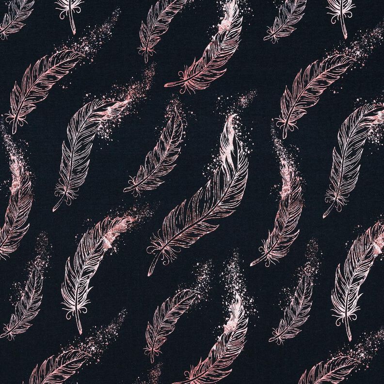 Jersey de algodão Penas douradas | Glitzerpüppi – preto azulado/rosa-velho escuro,  image number 1