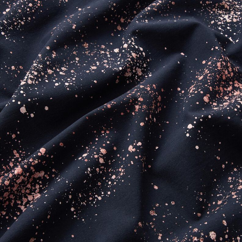 Jersey de algodão Salpicos dourados | Glitzerpüppi – preto azulado/rosa-velho escuro,  image number 2