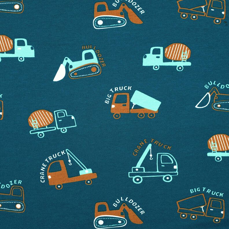 Sweatshirt cardada Carros de construção | Poppy Fabrics – azul-oceano/eucalipto,  image number 1