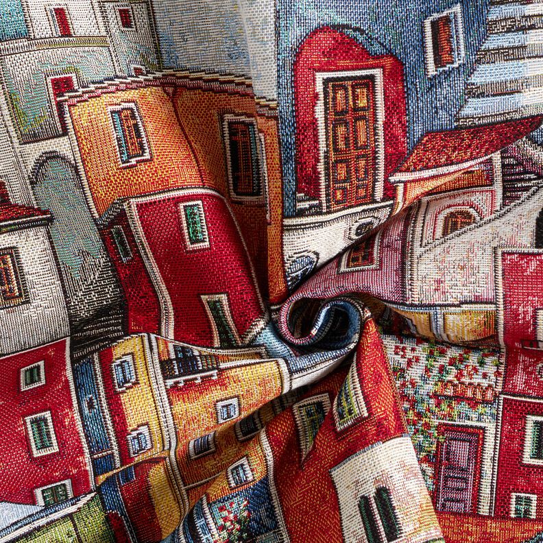 Tecido para decoração Gobelina Pequena cidade colorida – carmin/azul,  image number 3