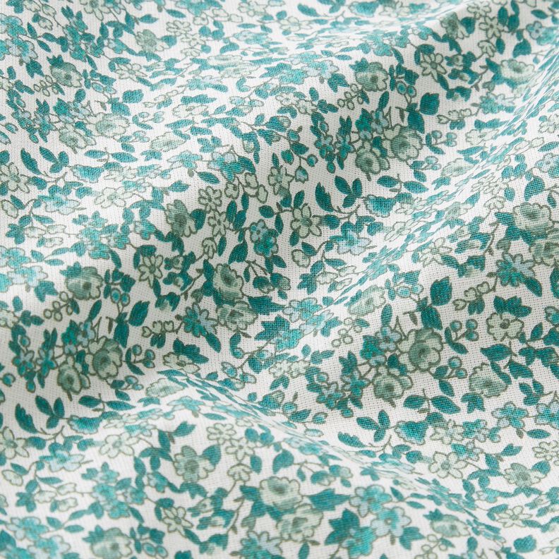 Tecido de algodão Cretone Inúmeras florzinhas – azul petróleo/branco,  image number 2