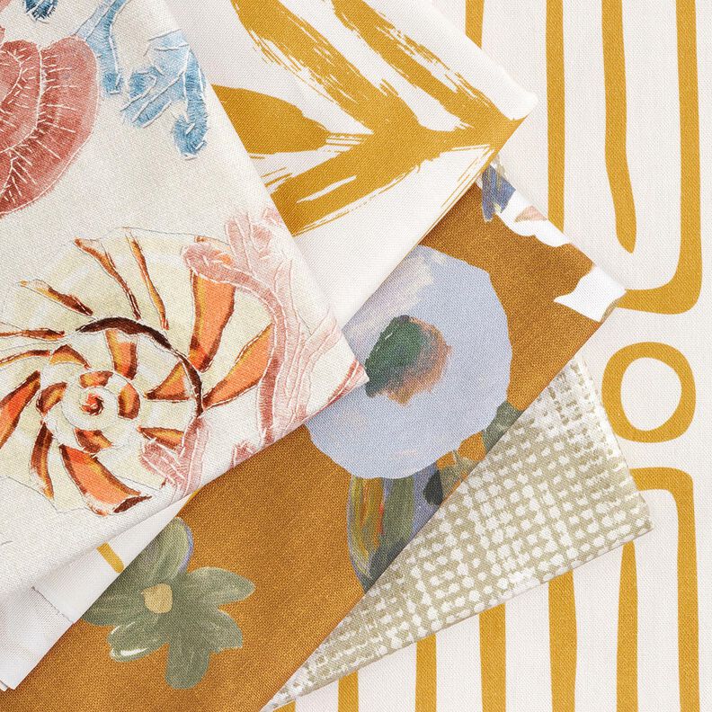 Tecido para decoração Meio linho Panamá Padrão às riscas abstrato – mostarda/natural,  image number 5