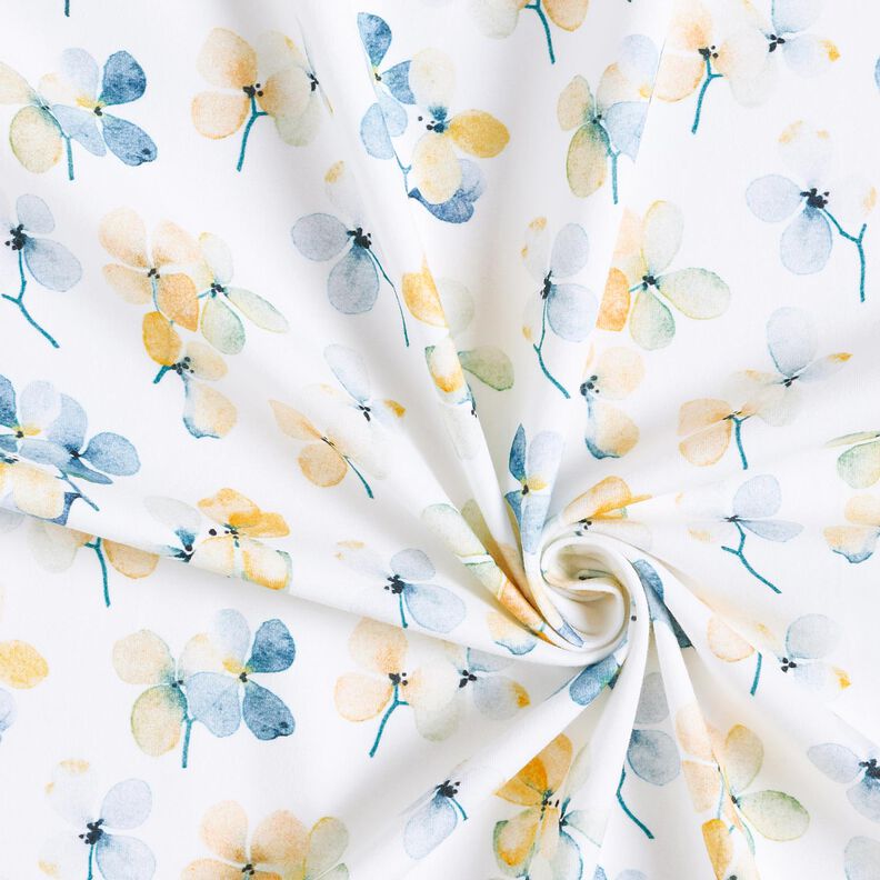 Jersey de algodão Flores em aguarela Impressão Digital – marfim/azul claro,  image number 3