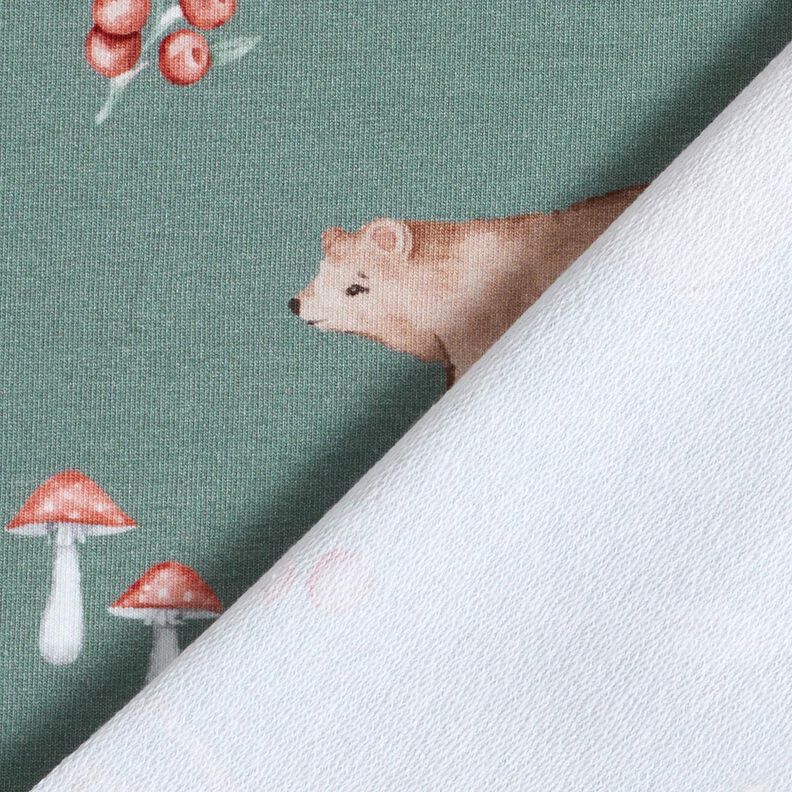 GOTS French Terry Sweat de verão Urso, veado, esquilo Impressão Digital – verde escuro,  image number 4