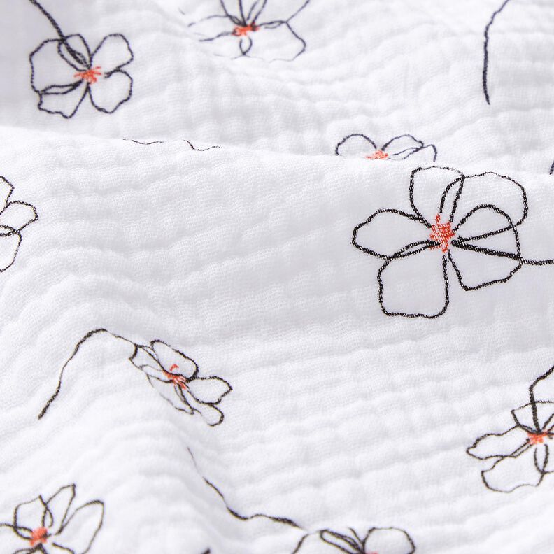 Musselina/ Tecido plissado duplo Papoilas pintadas &ndash; branco/preto,  image number 2