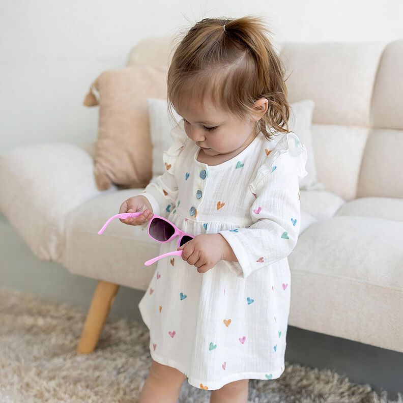 Musselina/ Tecido plissado duplo Corações coloridos Impressão Digital – branco,  image number 5