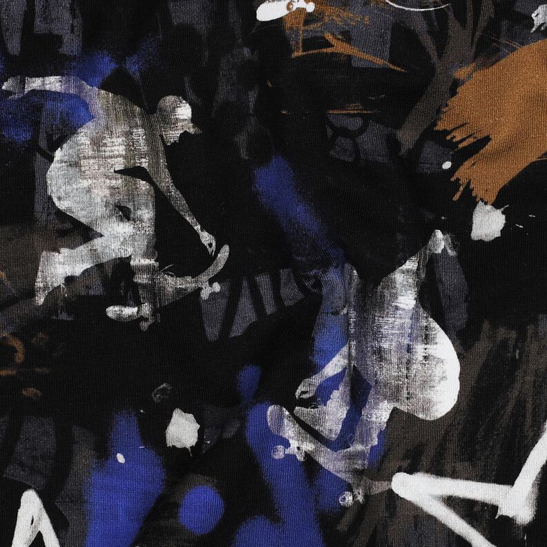 French Terry Sweat de verão Grafite de skate Impressão Digital | Poppy Fabrics – preto/índigo,  image number 2