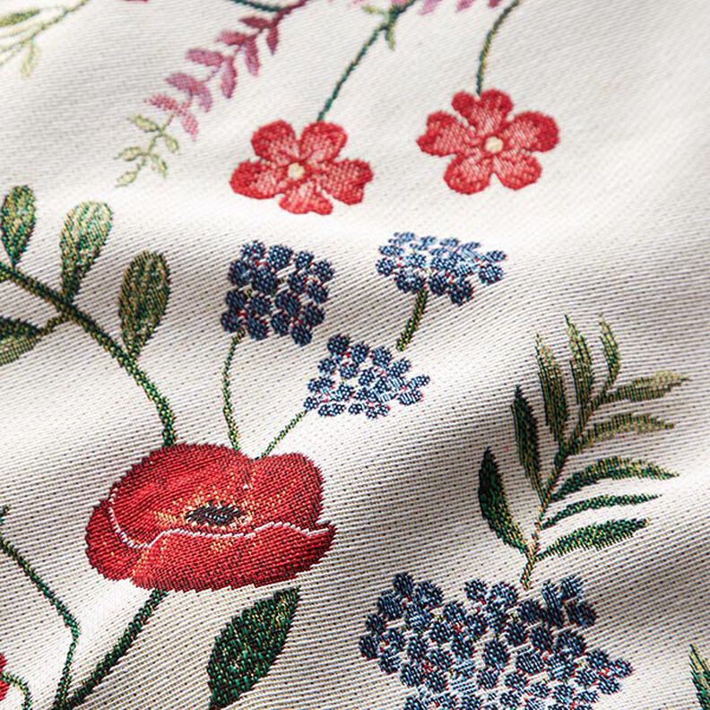 Tecido para decoração Gobelina Papoilas – branco sujo/vermelho,  image number 2