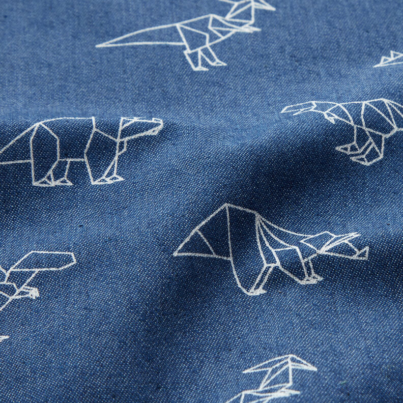 Tecido de ganga Stretch Dinossauros Origâmi – azul ganga,  image number 2