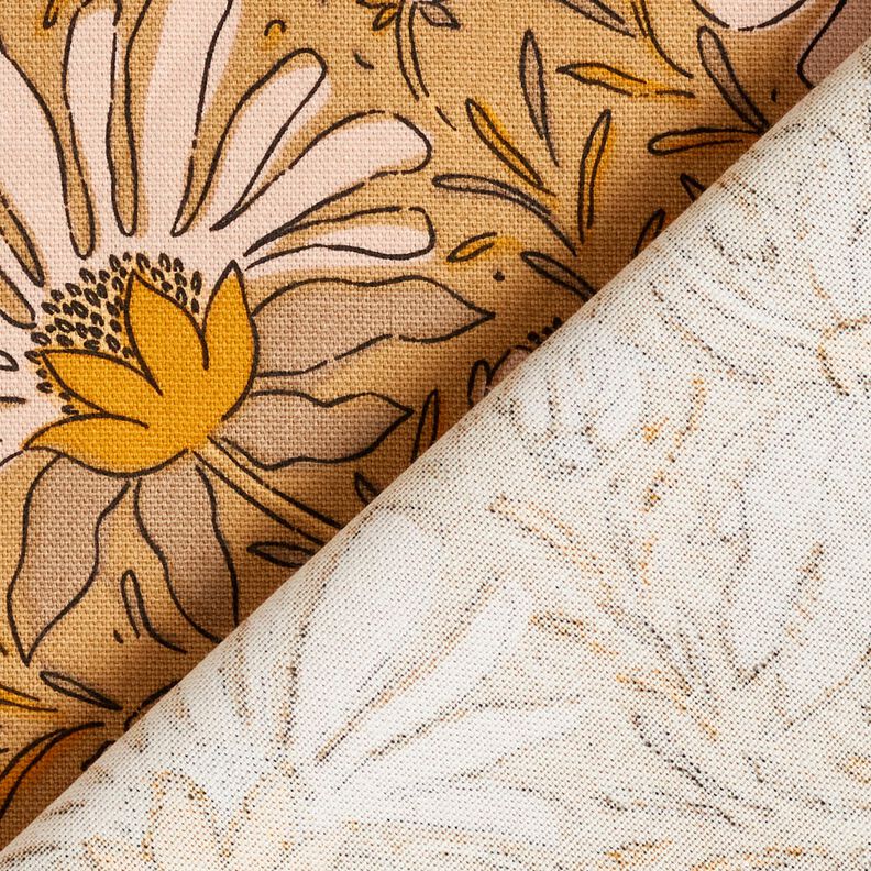 Tecido para decoração Meio linho Panamá Flores grandes – bege escuro/amarelo-caril,  image number 4