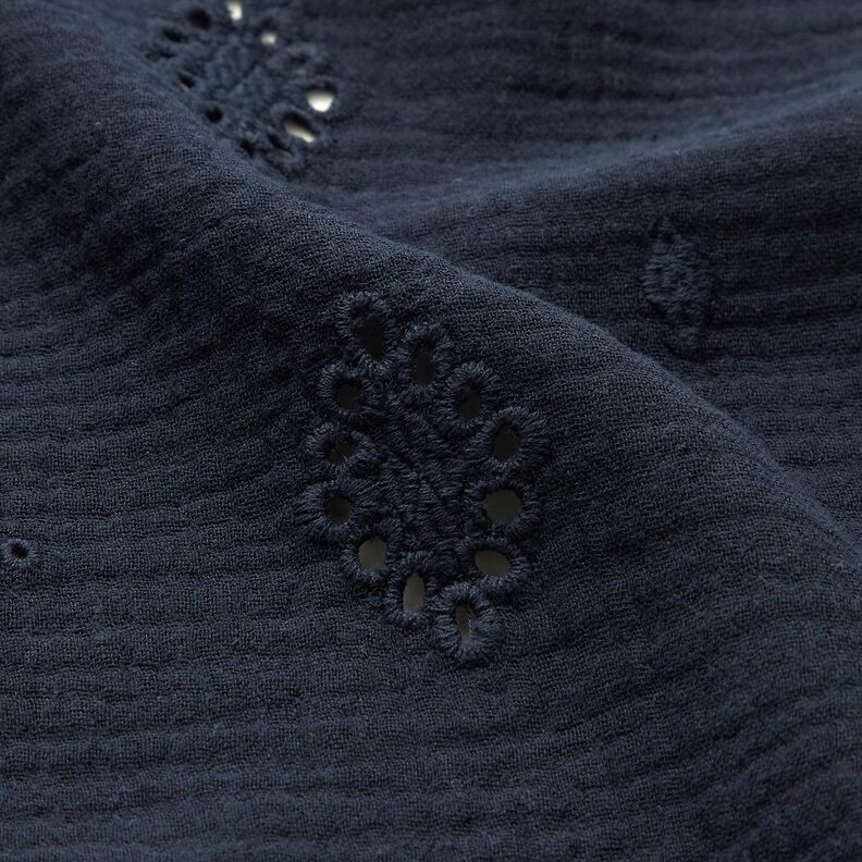 Musselina/ Tecido plissado duplo Bordado inglês Losango – azul-marinho,  image number 2