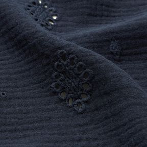 Musselina/ Tecido plissado duplo Bordado inglês Losango – azul-marinho | Retalho 60cm, 