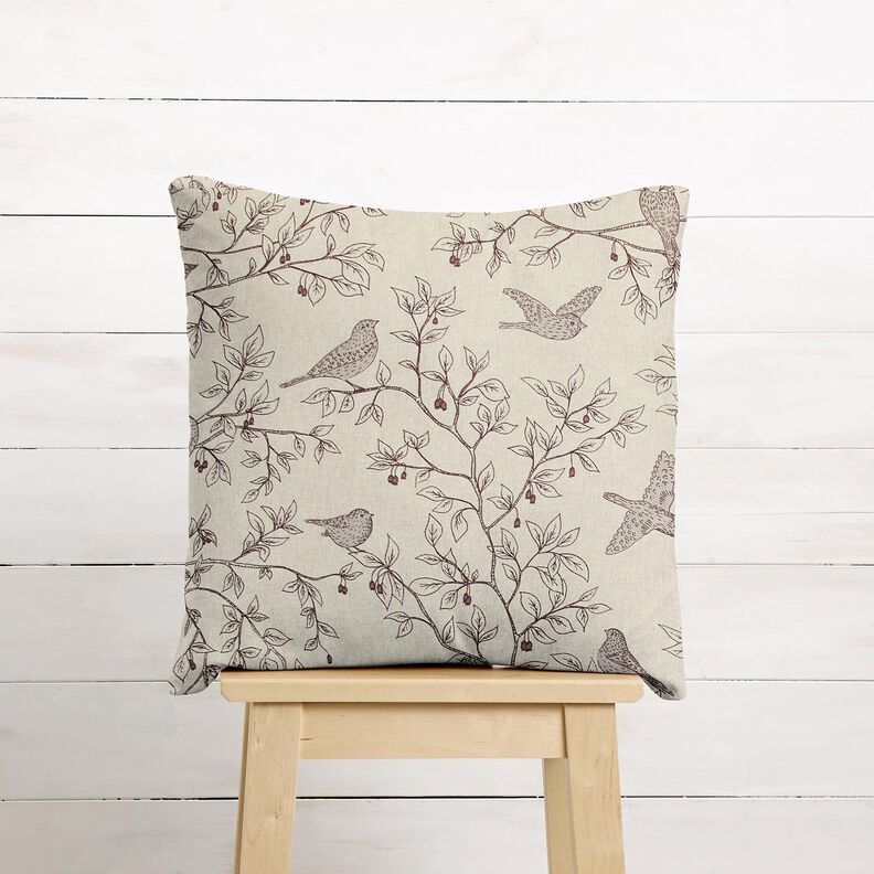 Tecido para decoração Meio linho Panamá pássaros canoros – natural/bordeaux,  image number 6