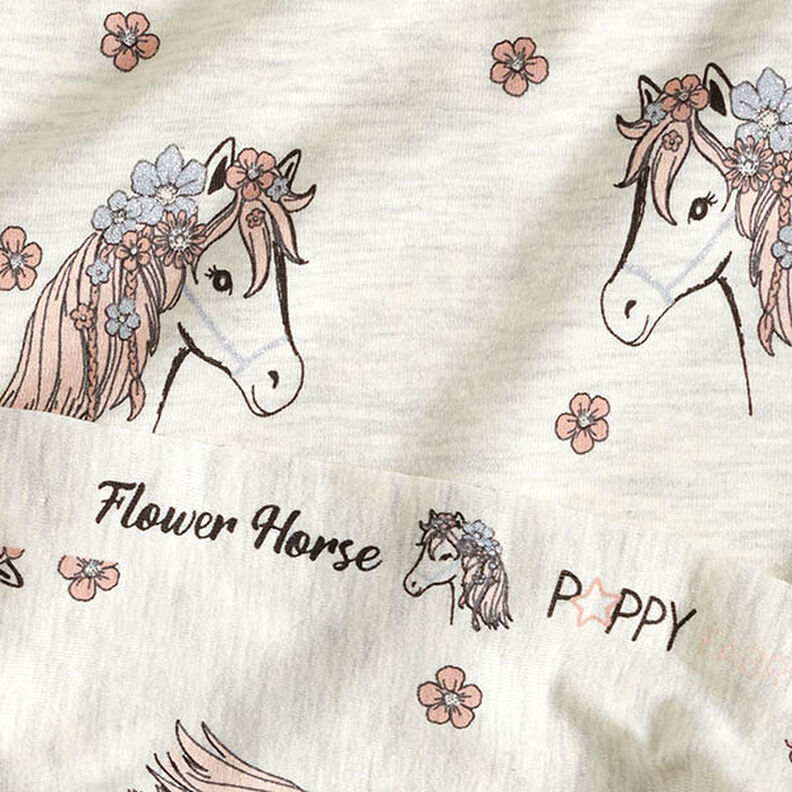 Jersey de algodão Brilho Cavalos e florzinhas – natural/prateado,  image number 5