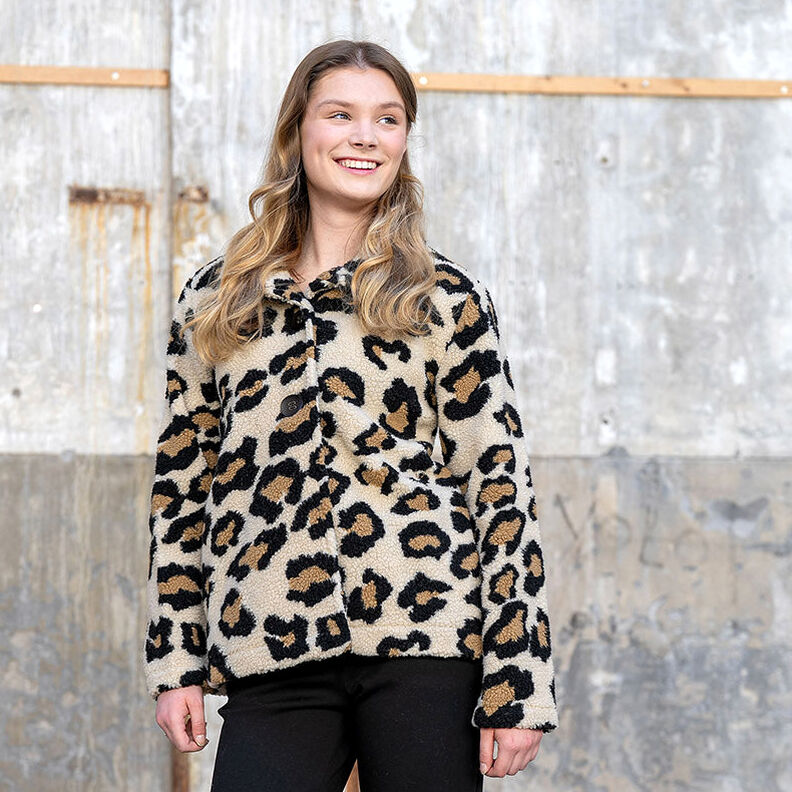 Sherpa Pelúcia Teddy Padrão Leo – amêndoa/preto,  image number 5