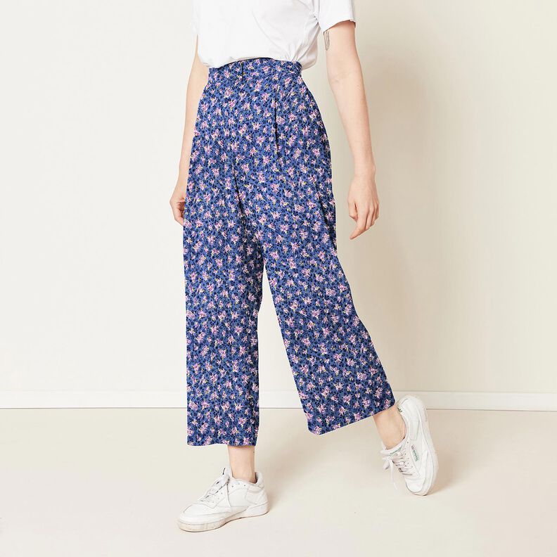 Cetim Stretch Jacquard Ramos de flores – azul-marinho,  image number 5