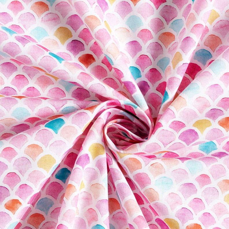 Popelina de algodão Sereia Escamas Impressão Digital – branco/púrpura,  image number 3