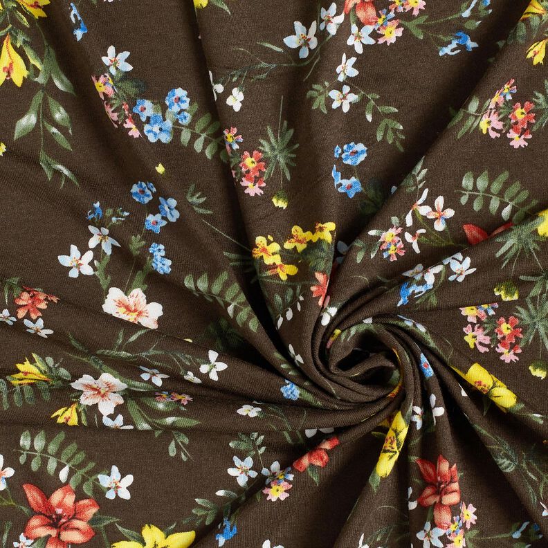 Jersey de viscose Florzinhas – castanho escuro/vermelho-fogo,  image number 3